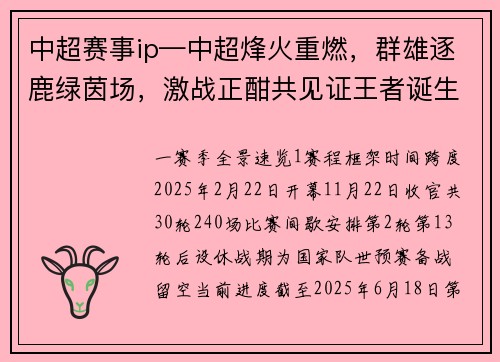 中超赛事ip—中超烽火重燃，群雄逐鹿绿茵场，激战正酣共见证王者诞生